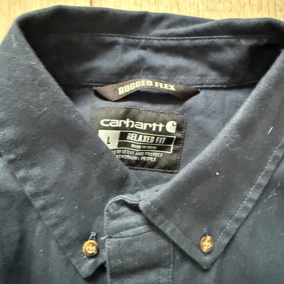 Carhartt Rugged Flex Relaxed Fit Navy Blue Long Sleeve Shirt Large - Picture 2 of 5